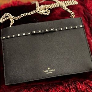 Kate Spade Black Saffiano Leather Crossbody Bag Crystal Bow 🔥PRICE DROP ALERT!🔥